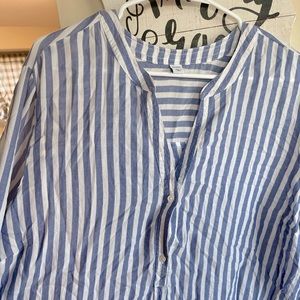XXL Blue and White Striped Blouse with Buttons